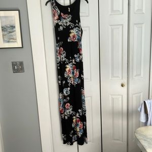 Sleeveless maxi dress VERY LONG pretty black print